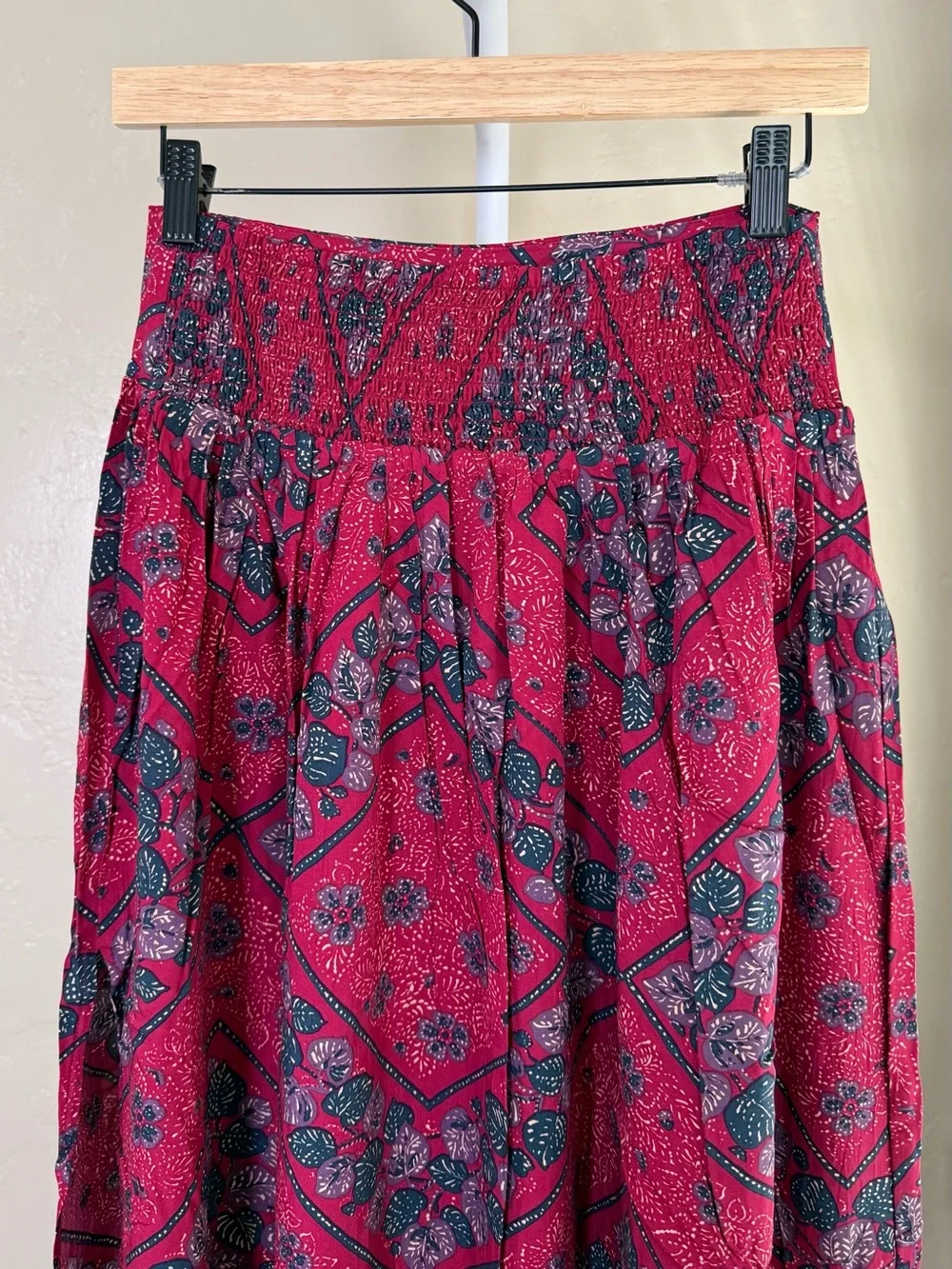 NATURAL LIFE Pink-Red Floral Boho Maxi Skirt with Side Slit